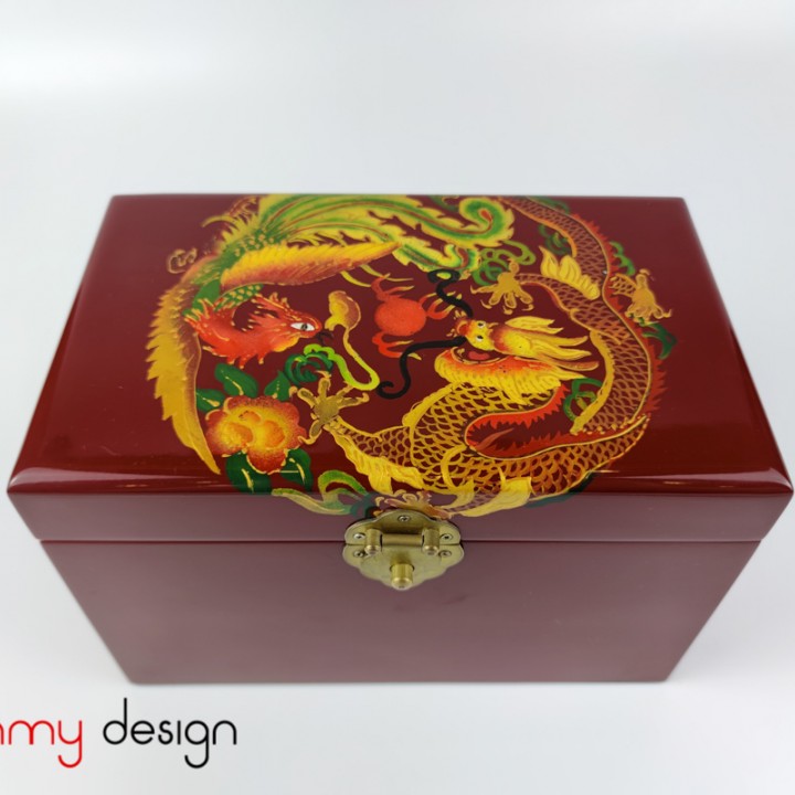 Red rectangular lacquer box hand-painted with dragon 16*26*H14cm